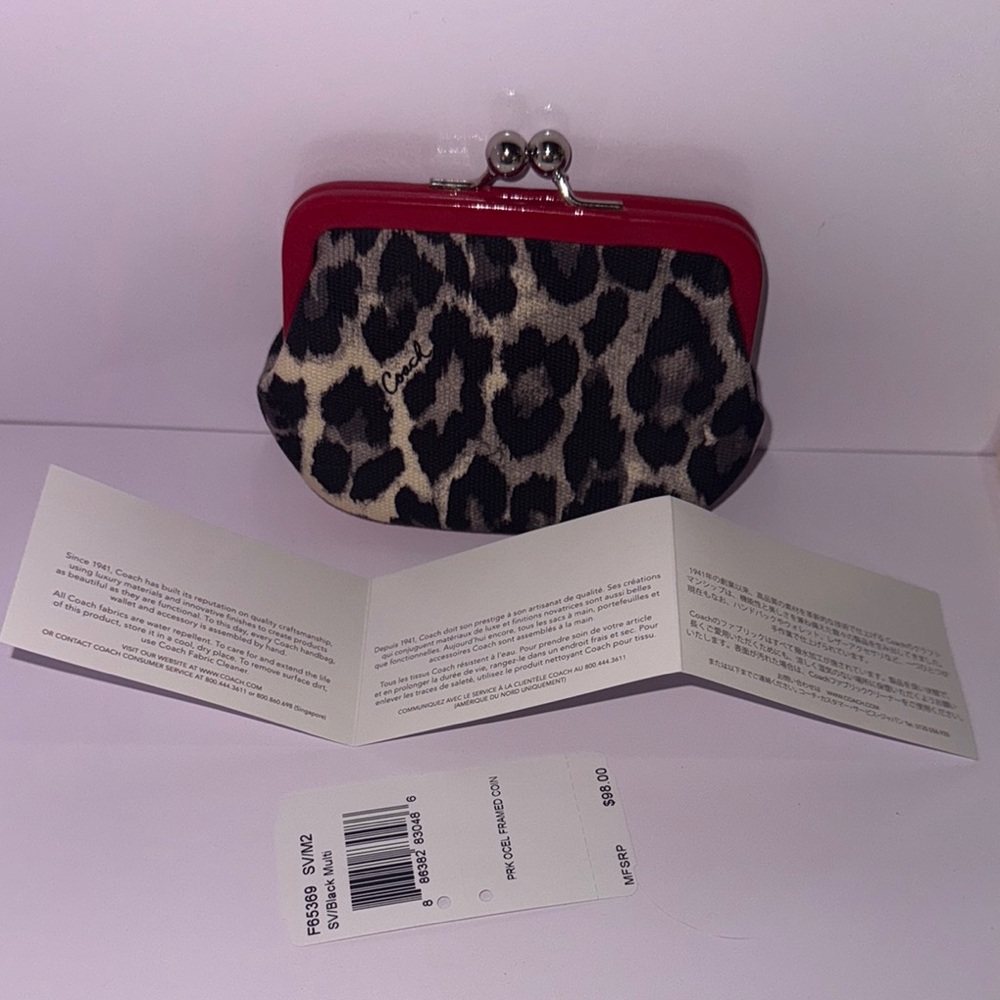 Coach Red and Black vintage kiss lock with Leopard Print
